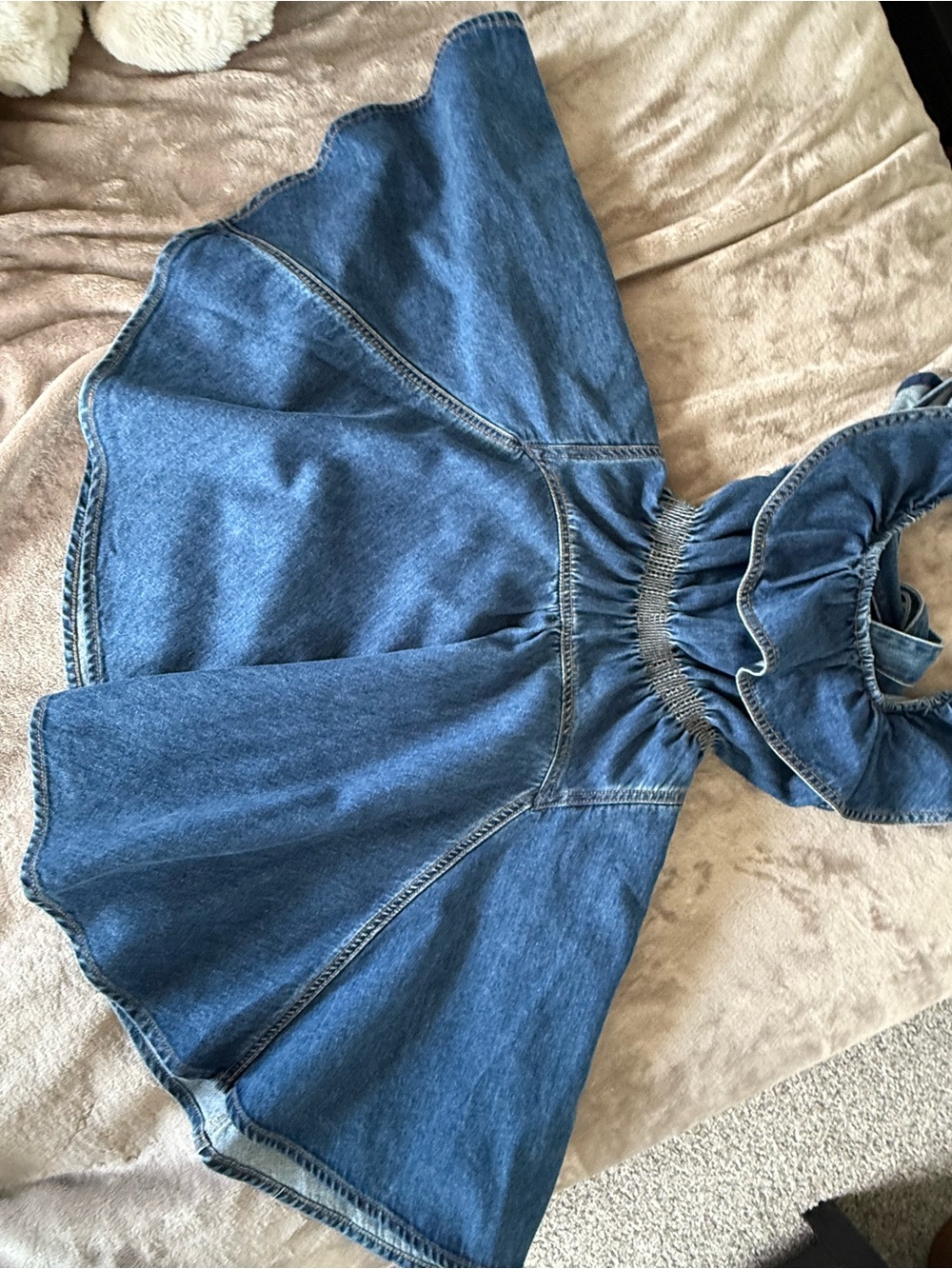 Self-Portrait Denim Ruffle Mini Dress US 6 Open Back - Picture 8 of 10